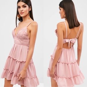 Zaful Crochet Panel Tied Back Cami Dress